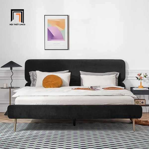 giường ngủ kiểu dáng basic màu đen vải nỉ, giường ngủ 1m6 x 2m giá rẻ sang trọng