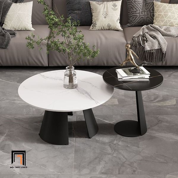 cặp bàn trà mặt đá khung chân xòe, cặp bàn sofa cho văn phòng làm việc