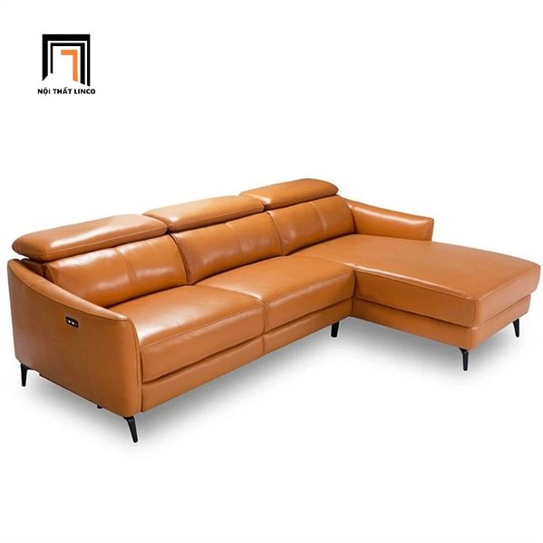 ghế sofa góc L da bóng màu nâu, bộ ghế sofa góc 2m4 x 1m6 kê đầu gật gù