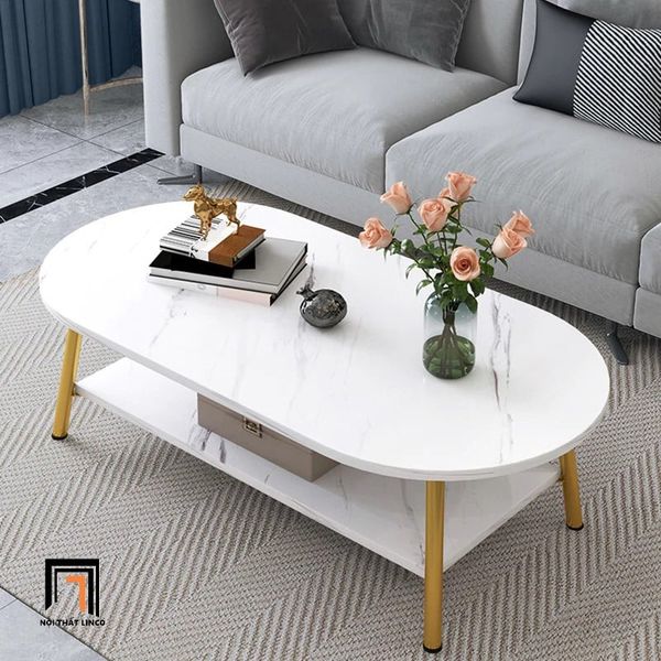 bàn sofa phòng khách mặt đá trắng 2 tầng, bàn sofa 1m xinh xắn cho nhà nhỏ