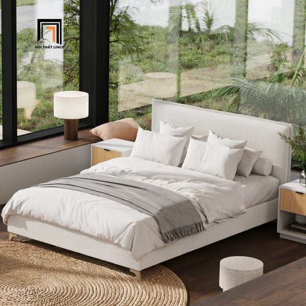 giường, giường ngủ, giường ngủ bọc vải xám trắng, giường ngủ căn hộ chung cư, giường ngủ đẹp 1m6 x 2m