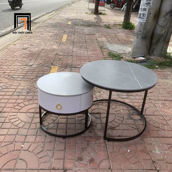 cặp bàn trà phòng khách xinh xắn, cặp bàn sofa mặt đá xám cho gia đình