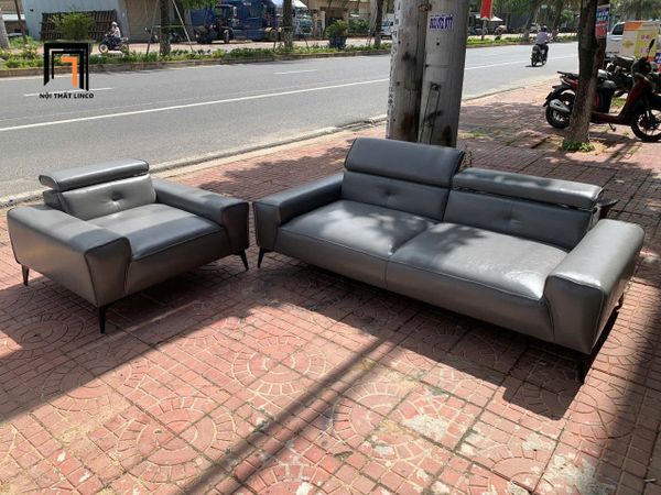 bộ ghế sofa phòng khách hiện đại, combo 2 ghế sofa gật gù bọc da giả xám
