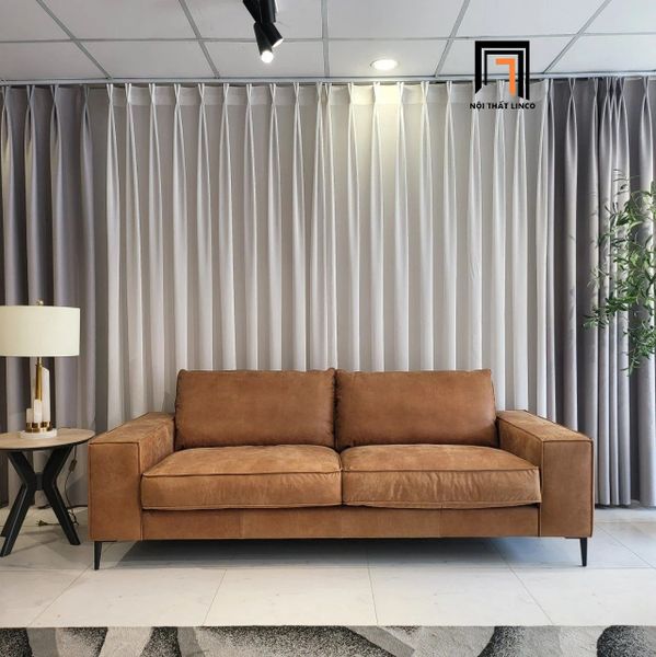 bộ ghế sofa phòng khách gia đình sang trọng, set ghế sofa bọc da giả nâu