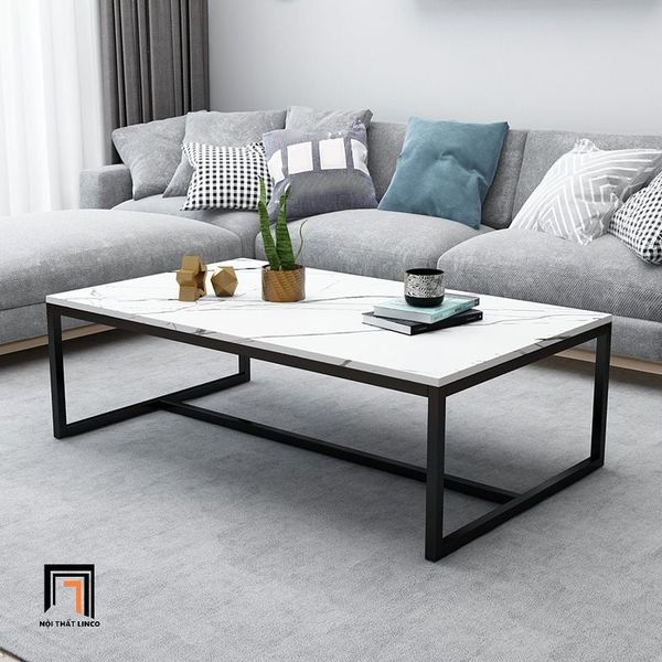 bàn sofa mặt đá chữ nhật giá rẻ, bàn sofa khung chân sắt đen 1m x 50