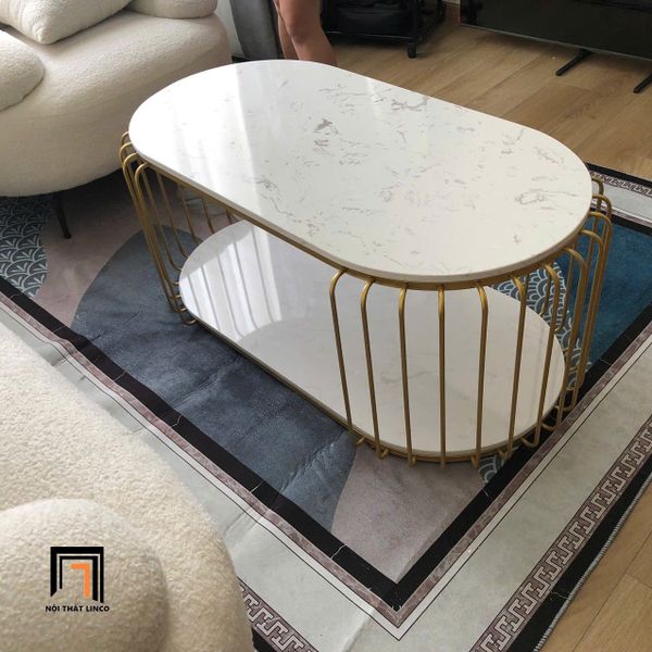 bàn sofa phòng khách mặt đá 1m x 50 2 tầng, bàn trà oval giá rẻ