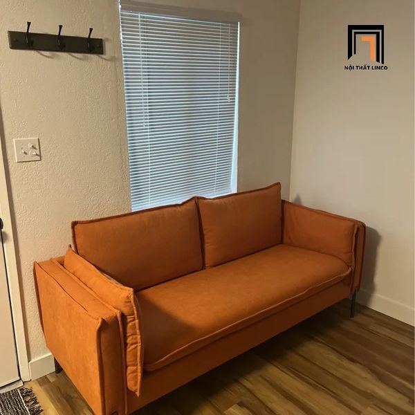 sofa băng vải nỉ, ghế sofa văng nỉ, sofa băng nhỏ gọn dài 1m9, ghế sofa băng cho căn hộ chung cư màu cam