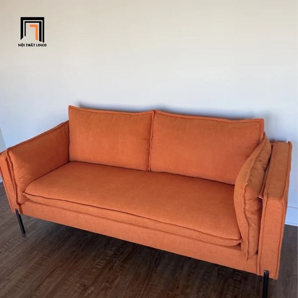sofa băng vải nỉ, ghế sofa văng nỉ, sofa băng nhỏ gọn dài 1m9, ghế sofa băng cho căn hộ chung cư màu cam