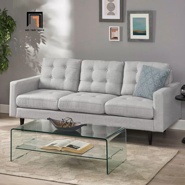 sofa, ghế sofa, sofa dài 2m, sofa băng màu xám, ghế sofa băng 3 nệm ngồi, sofa băng giật nút nổi bật
