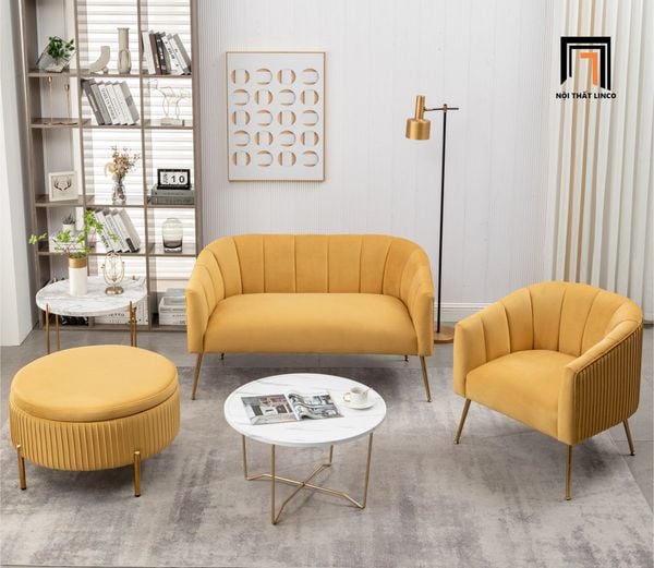 bộ ghế sofa phòng khách đặt sảnh chờ shop tiệm, set ghế sofa vải nhung mềm