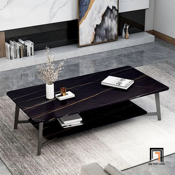 bàn sofa cao cấp mặt đá trắng 2 tầng, bàn trà phòng khách 1m1 x 55 sang trọng