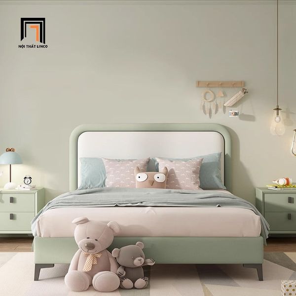 giường ngủ, giường, giường ngủ phối màu da trẻ trung, giường ngủ bọc da pvc 1m6 x 2m, giường trẻ trung
