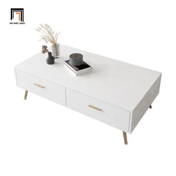 bàn trà mặt đá trắng khung ván gỗ, bàn trà 1m x 50 2 hộc kéo xinh xắn