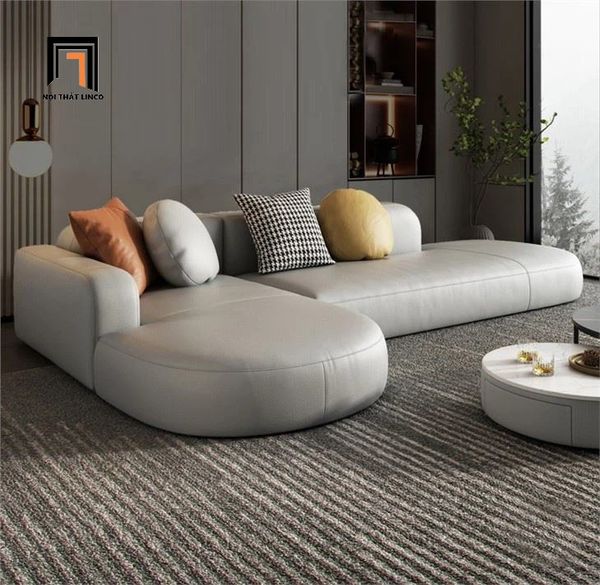 sofa góc chữ L nệm cong, sofa góc phòng khách 2m5 x 1m5 da giả đẹp