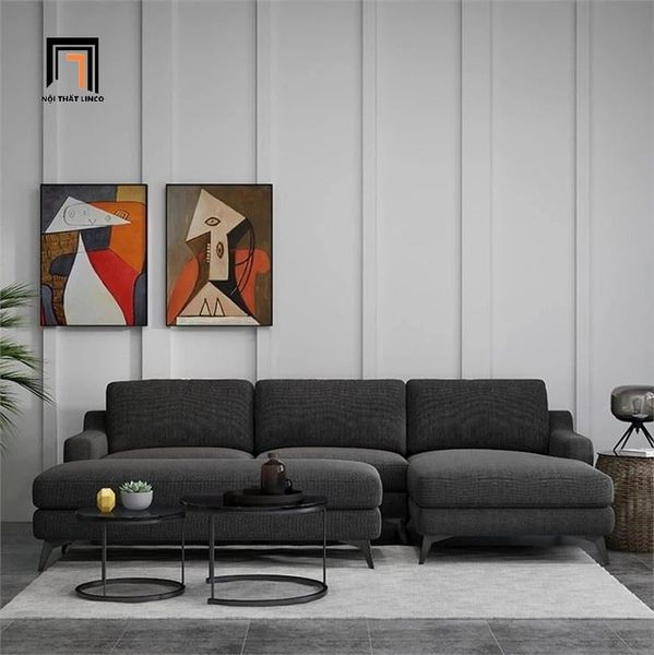 bộ ghế sofa góc L vải nỉ xám đậm, sofa góc 2m3 x 1m6 cho phòng khách chung cư