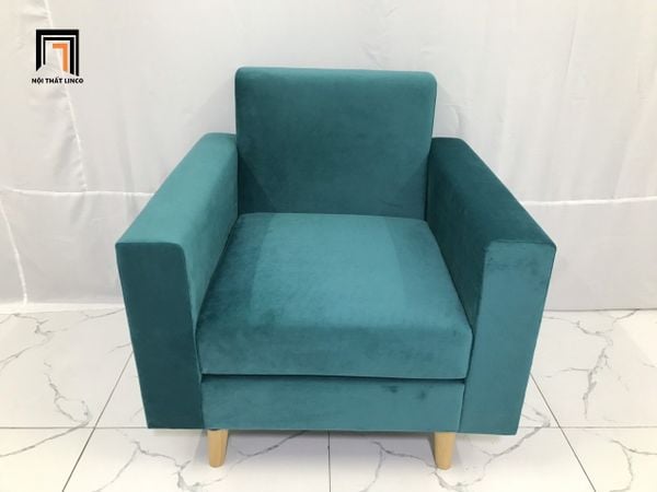 ghế sofa đơn màu xanh lá vải nhung, sofa đơn phòng khách gia đình xinh xắn