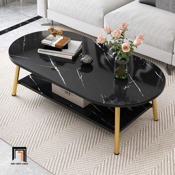 bàn sofa phòng khách mặt đá trắng 2 tầng, bàn sofa 1m xinh xắn cho nhà nhỏ