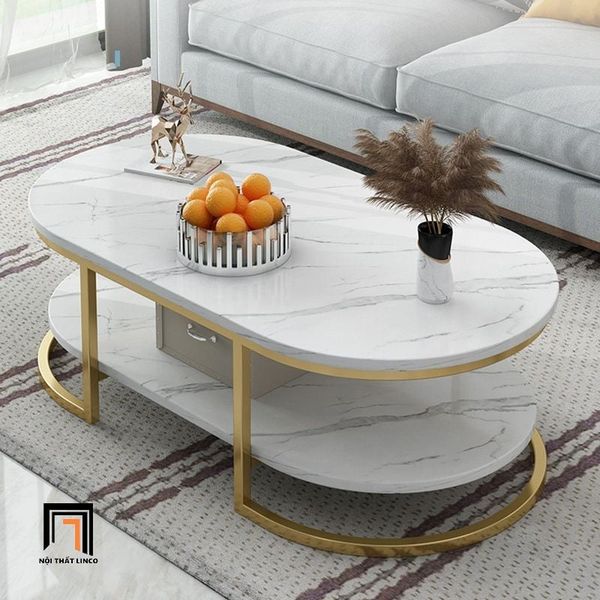 bàn sofa mặt đá oval 2 tầng 1m x 50, bàn trà phòng khách gia đình nhỏ