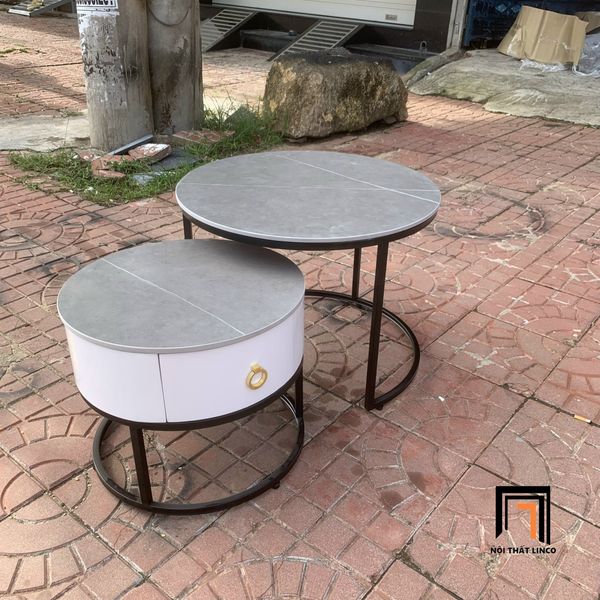 cặp bàn trà phòng khách xinh xắn, cặp bàn sofa mặt đá xám cho gia đình