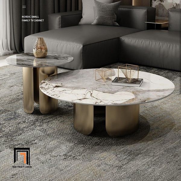 cặp bàn trà đá tròn xinh xắn, cặp 2 bàn sofa phòng khách kiểu dáng hiện đại