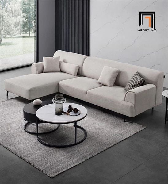 bộ ghế sofa góc L vải nỉ xám trắng, sofa góc 2m4 x 1m6 phòng khách căn hộ chung cư
