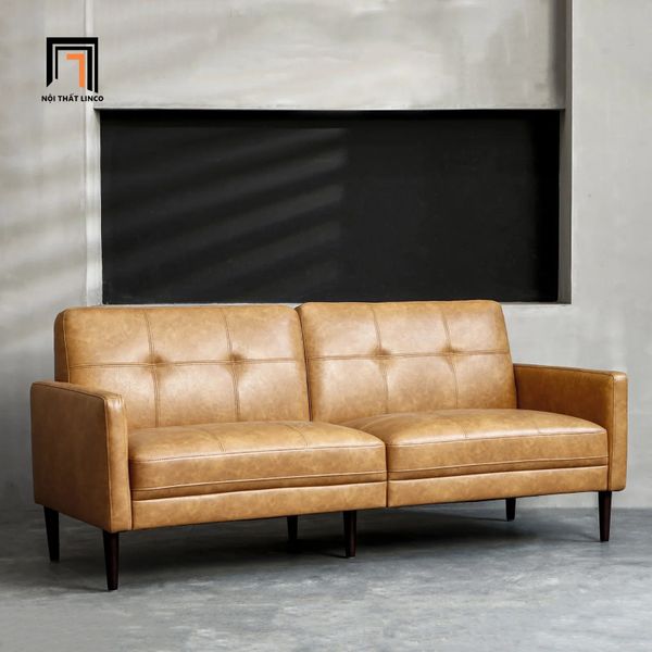 sofa giường nằm bọc da xám đậm, sofa bed bật giường thông minh cho văn phòng làm việc