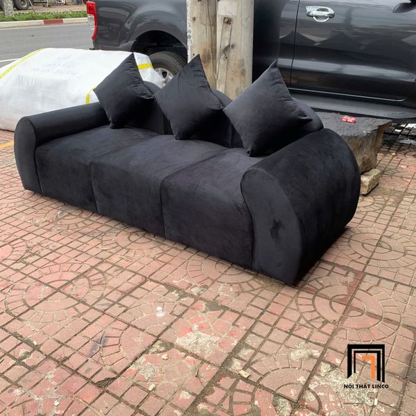 sofa băng, sofa văng, ghế sofa băng cong màu đen, sofa băng vải nhung dài 2m2, sofa băng sảnh chờ