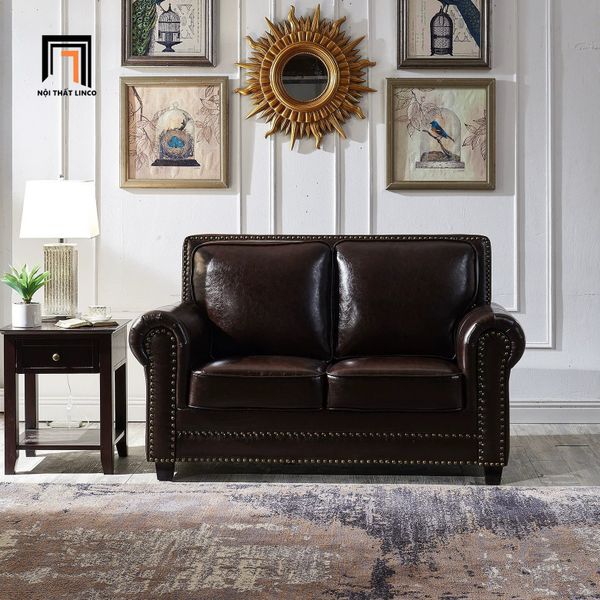 bộ ghế sofa phòng khách cao cấp, set ghế sofa kiểu dáng tân cổ điển màu nâu đen