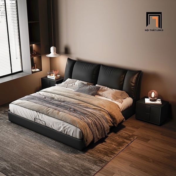 giường ngủ, giường, giường ngủ da pvc màu đen mờ, giường ngủ sang trọng, giường 1m6 x 2m