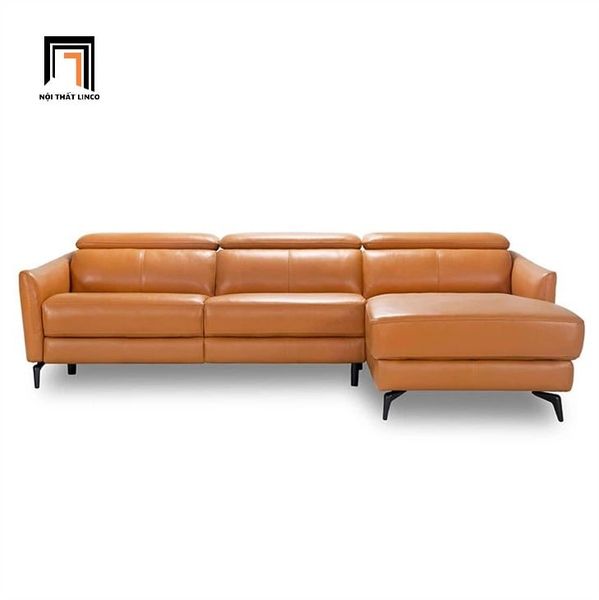ghế sofa góc L da bóng màu nâu, bộ ghế sofa góc 2m4 x 1m6 kê đầu gật gù