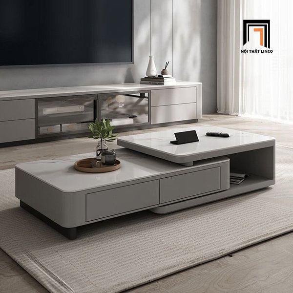 cặp bàn sofa mặt đá vuông hiện đại, cặp bàn sofa phòng khách đa năng kéo dài