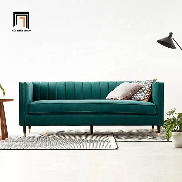 ghế sofa băng dài 2m1 sang trọng, sofa băng chia múi màu xanh lá, sofa băng cho tiệm shop đẹp