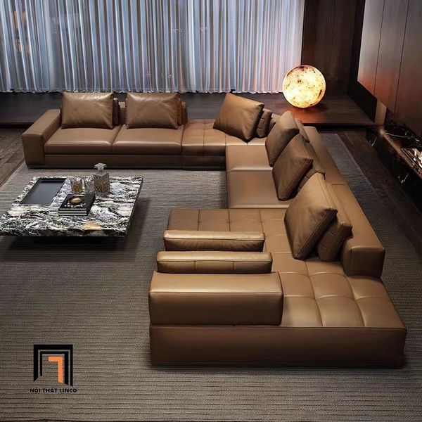 bộ ghế sofa góc L hiện đại, sofa góc bọc da cao cấp 3m2 x 1m4 giật lún đẹp