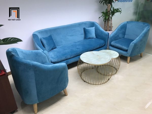 bộ ghế sofa màu xanh dương vải nhung, set ghế sofa văn phòng giá rẻ, bộ ghế sofa công sở