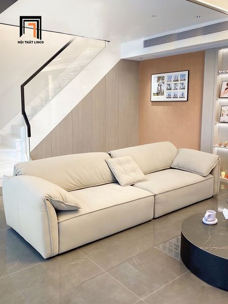 sofa băng, sofa văng, ghế sofa băng dài 2m4 da giả màu xám trắng, sofa băng cao cấp cho gia đình
