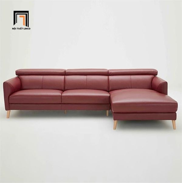 bộ ghế sofa góc chữ L màu đỏ đô, sofa góc da giả 2m4 x 1m6 giá rẻ