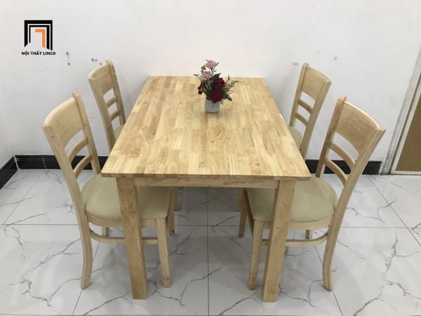 bộ bàn ghế ăn gỗ tự nhiên, bàn ăn 4 ghế gỗ cao su phòng bếp gia đình