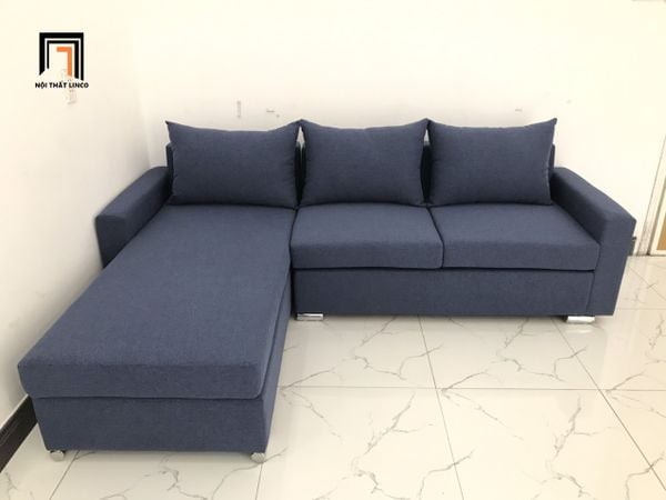 ghế sofa góc chữ L 2m2 x 1m6 màu xanh đậm, bộ ghế sofa phòng khách gia đình giá rẻ