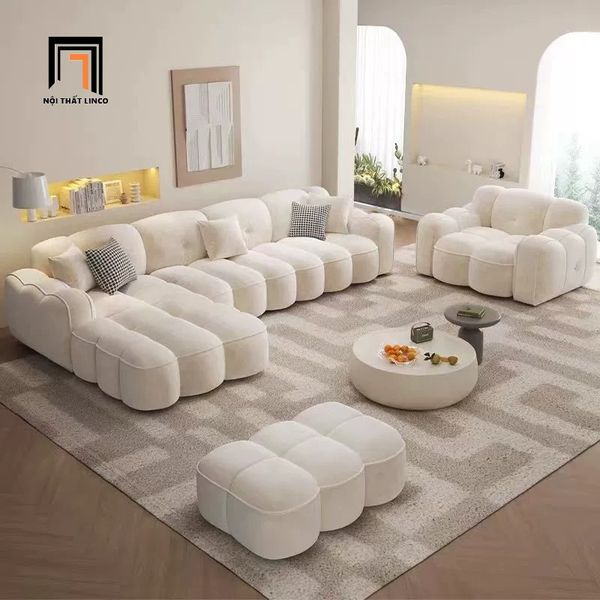 bộ ghế sofa góc L xinh xắn, sofa góc chữ L 3m05 x 1m7 phối màu vải nhung mềm