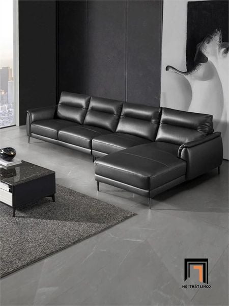 bộ ghế sofa góc da bóng đen, sofa góc L 3m x 1m6 phòng khách sang trọng