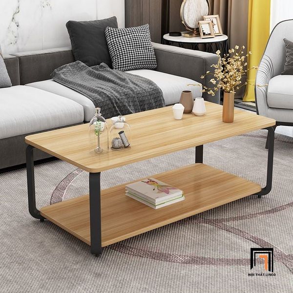 bàn trà chữ nhật mặt đá 2 tầng, bàn sofa 1m x 50 xinh xắn khung chân sắt uốn cong