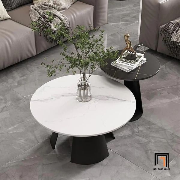 cặp bàn trà mặt đá khung chân xòe, cặp bàn sofa cho văn phòng làm việc
