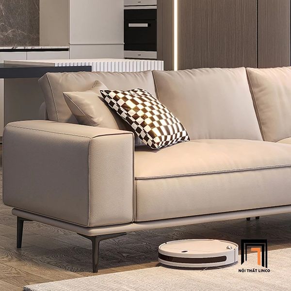 ghế sofa băng, sofa văng dài 2m4, sofa băng cho phòng khách sang trọng, ghế sofa băng da giả màu trắng kem