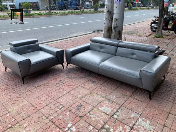 bộ ghế sofa phòng khách hiện đại, combo 2 ghế sofa gật gù bọc da giả xám