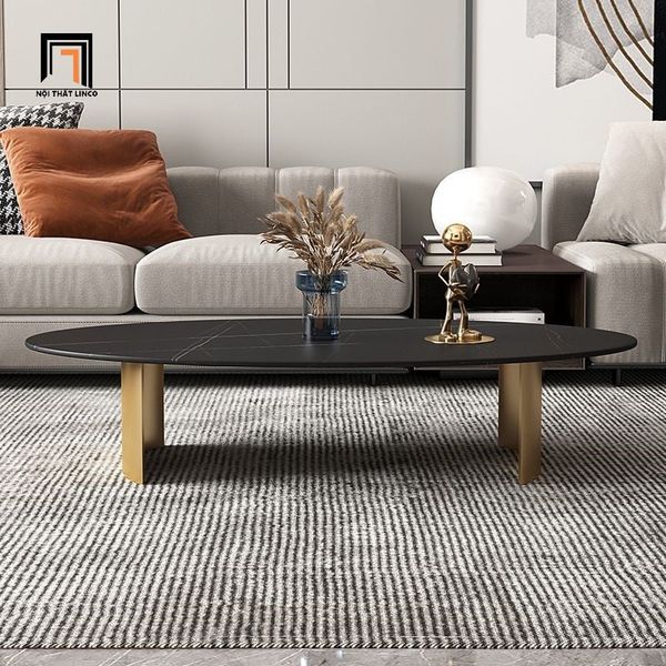 bàn trà mặt đá đen oval 1m x 60, bàn sofa phòng khách hiện đại cho gia đình