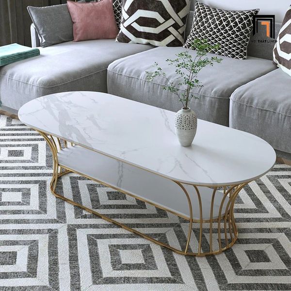 bàn sofa phòng khách oval mặt đá xám, bàn sofa 1m x 50 xinh xắn cho gia đình