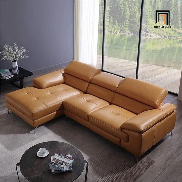 bộ ghế sofa góc L da giả nâu 2m5 x 1m6, sofa góc phòng khách gia đình cao cấp