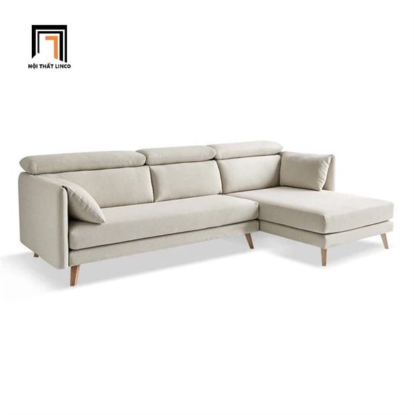 bộ ghế sofa góc L vải nỉ trắng kem, set ghế sofa góc phòng khách 3m x 1m6 kê đầu gật gù
