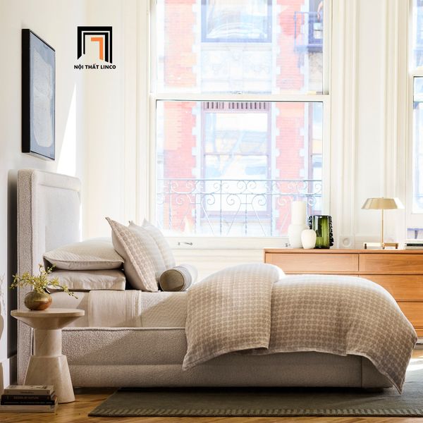 giường, giường ngủ, giường ngủ bọc nệm, giường ngủ vải lông cừu, giường ngủ giá rẻ 1m6 x2m