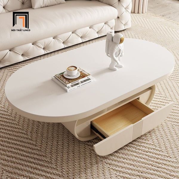 bàn sofa phòng khách oval mặt đá trắng, bàn sofa 1m1 x 60 kiểu cong đẹp